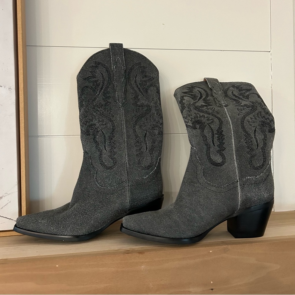 New Jeffrey Campbell Dagget Western Boots Distressed Grey Cowgirl - Picture 4 of 6